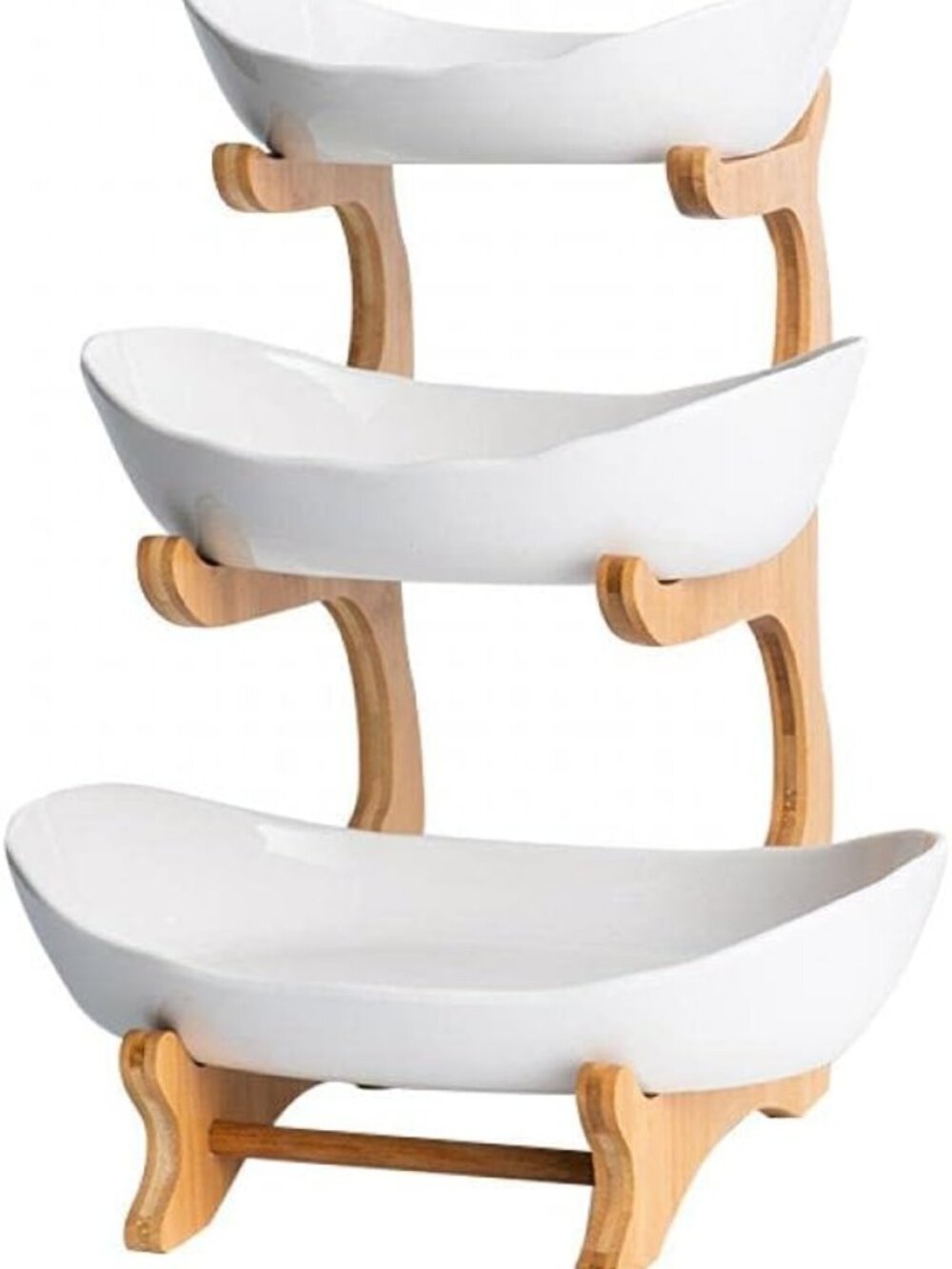 3-Tier Bamboo Fruit Bowl Stand - Large Ceramic Basket for Kitchen Storage